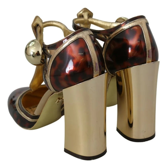 Dolce & Gabbana Gull Leopard T-stropp Pumps Sandaler Sko