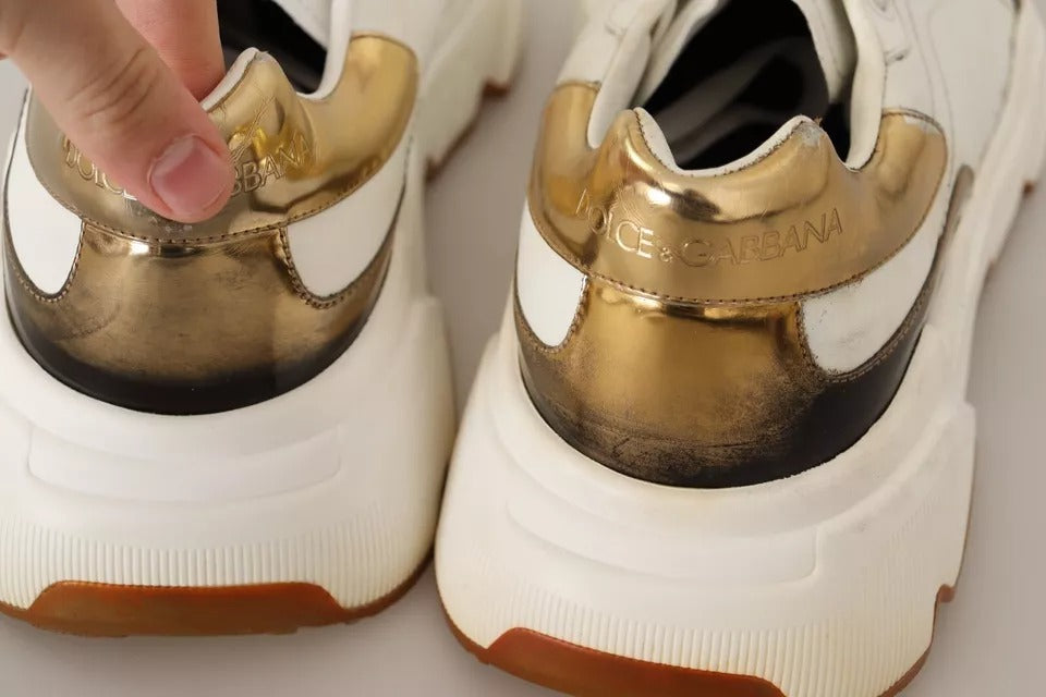 Dolce & Gabbana Hvite Gull Skinn Sport Daymaster Sneakers Sko