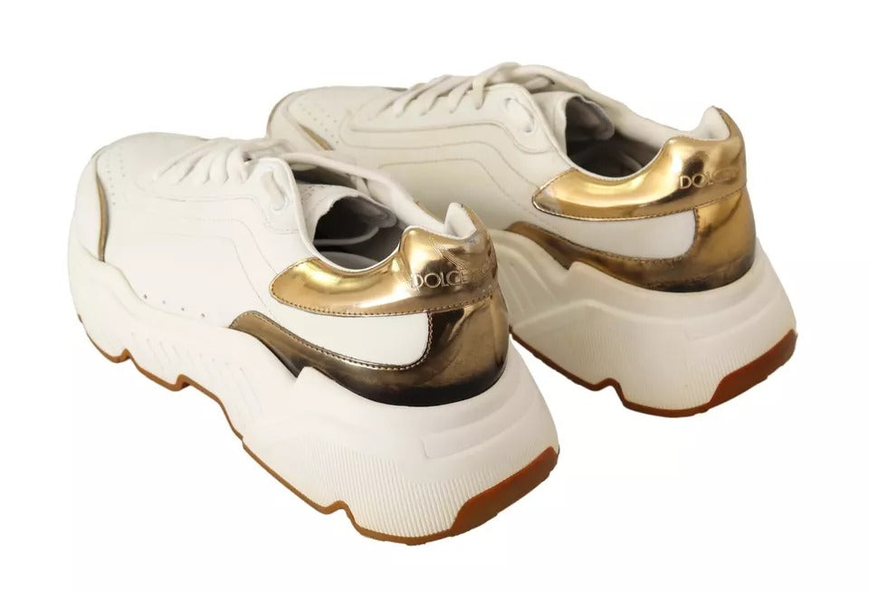 Dolce & Gabbana Hvite Gull Skinn Sport Daymaster Sneakers Sko