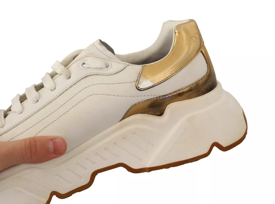 Dolce & Gabbana Hvite Gull Skinn Sport Daymaster Sneakers Sko