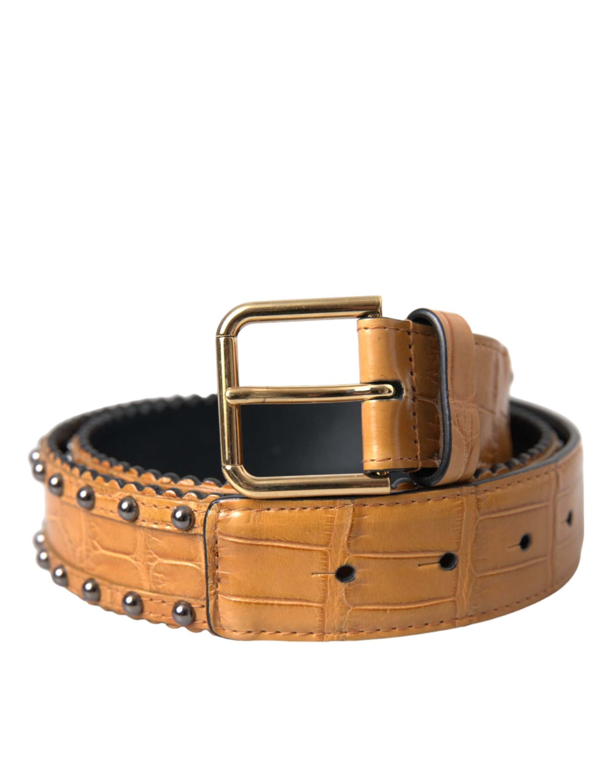 Beige Alligatorskinnbelte med Metallspenne