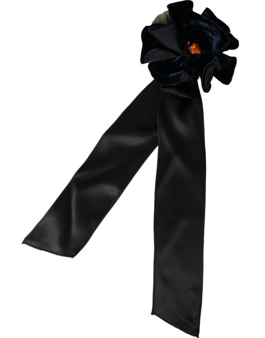 Dolce & Gabbana Svart Siden Guld Mässing Blommig Hårnål Brosch