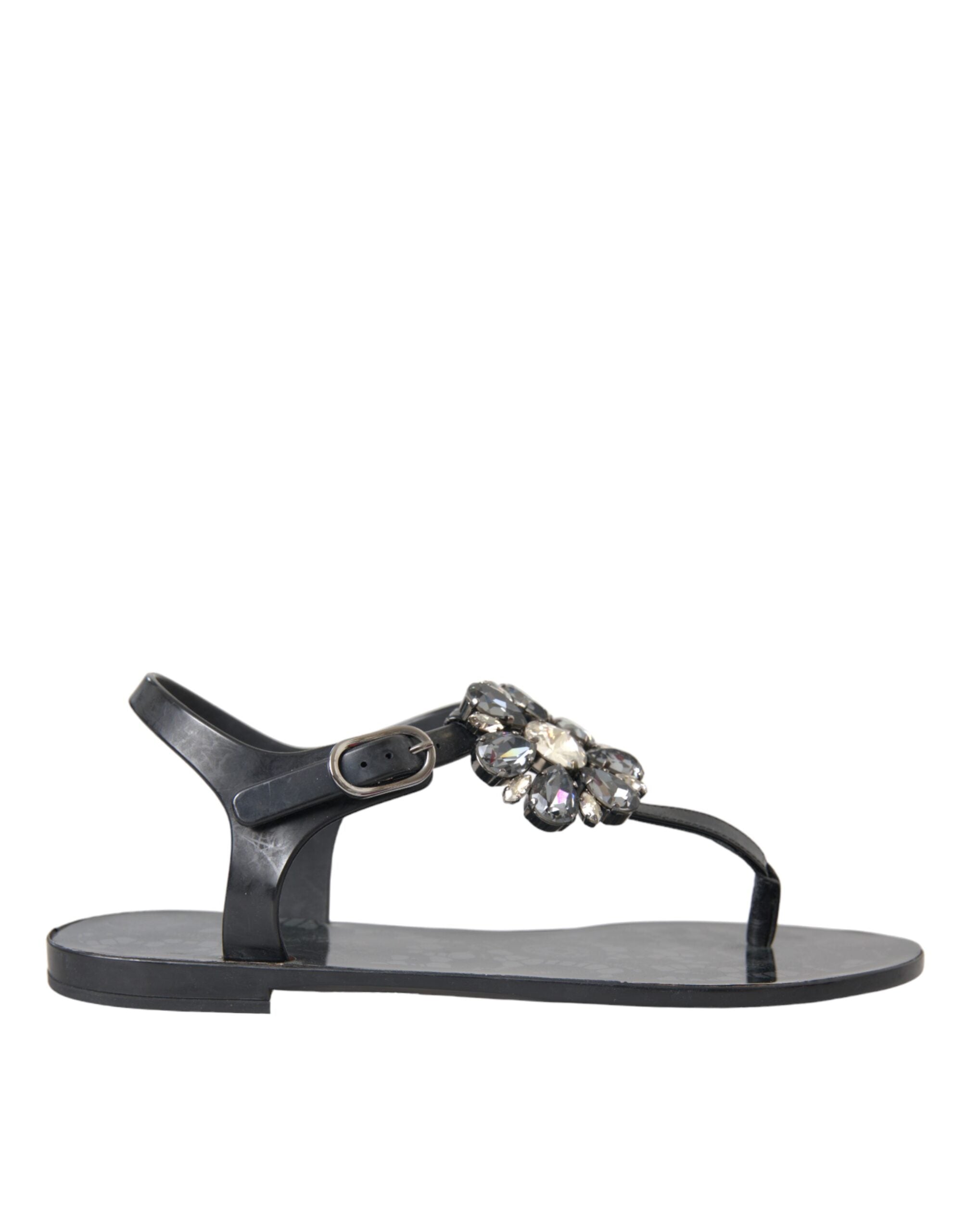 Svarte krystaller flate sandaler flip-flops sko