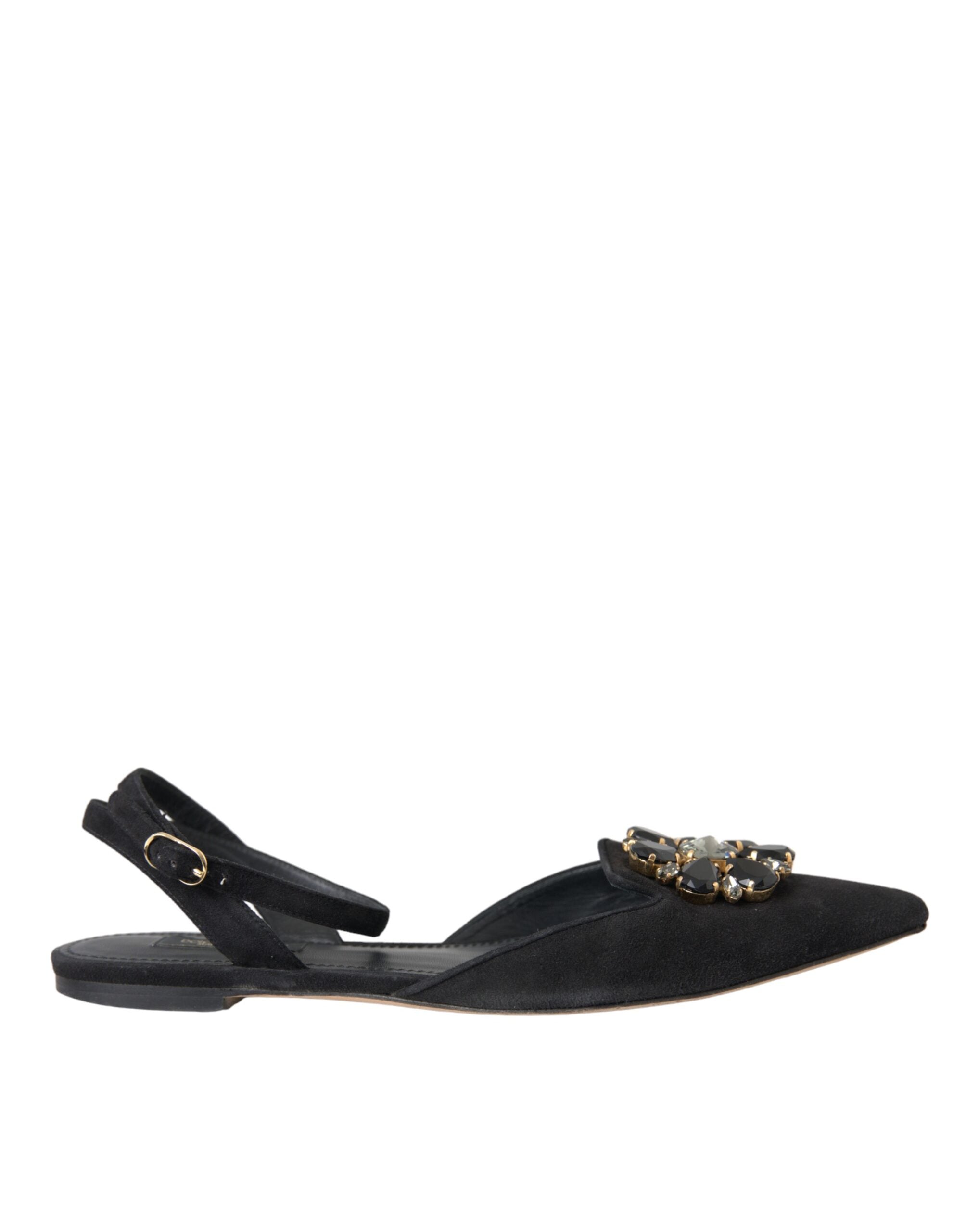 Svarte skinnsandaler med krystaller og slingback-sko