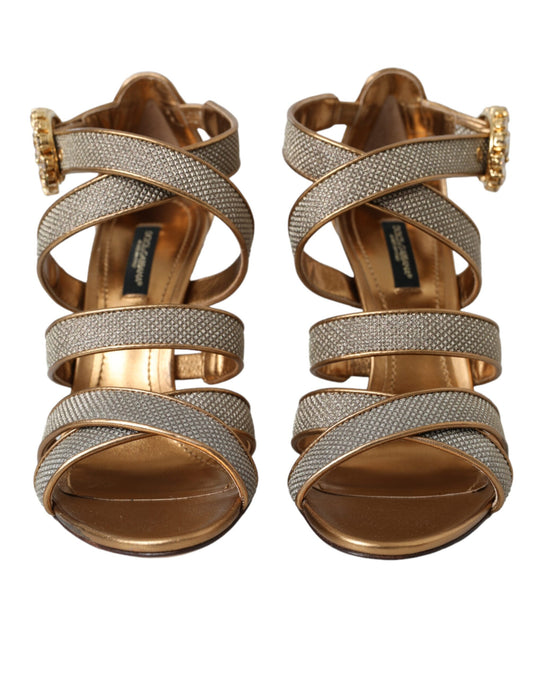 Dolce & Gabbana Bronze Crystal Strap Heels Sandaler Sko