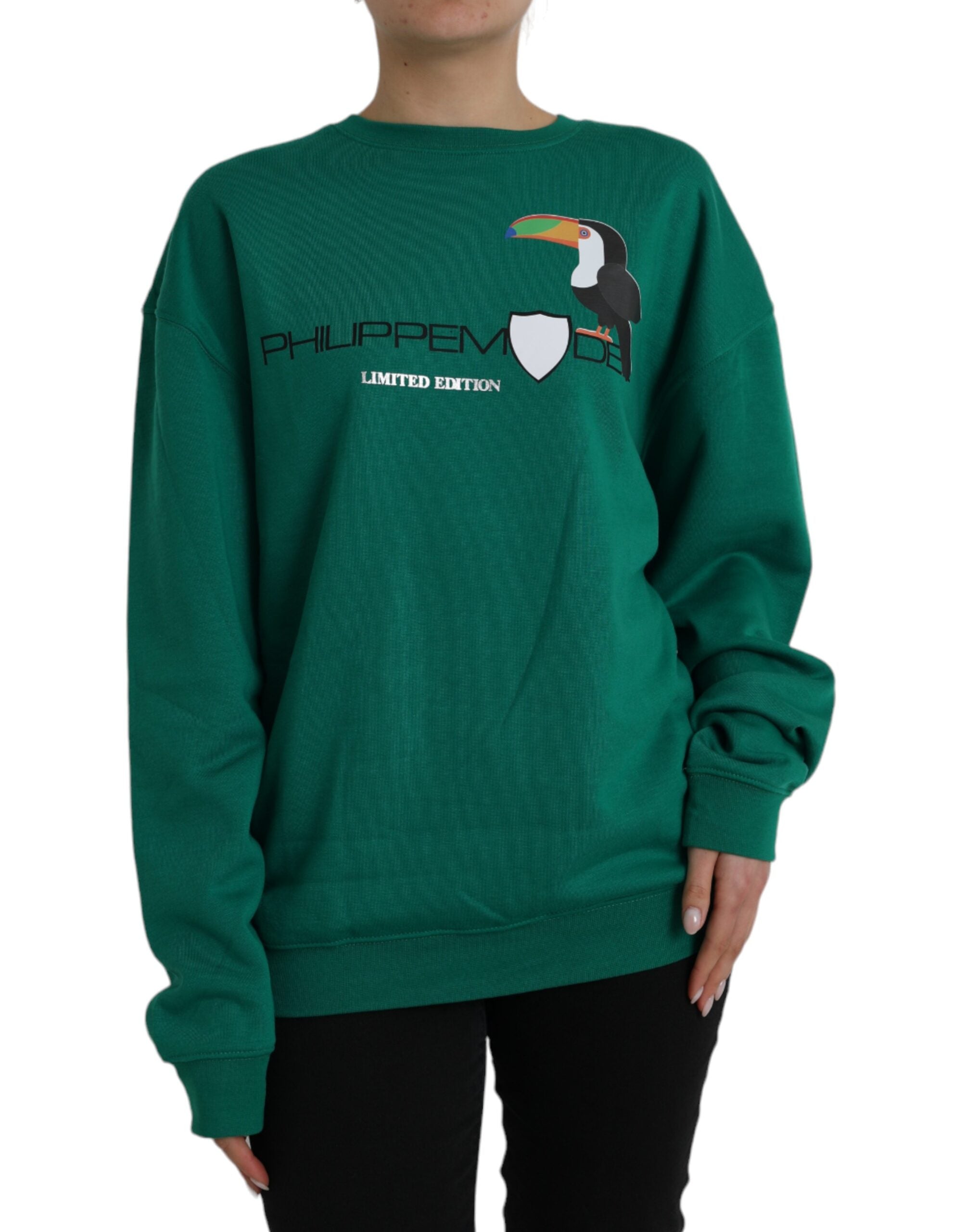Grön bomullslogotyptryck långärmad pullover