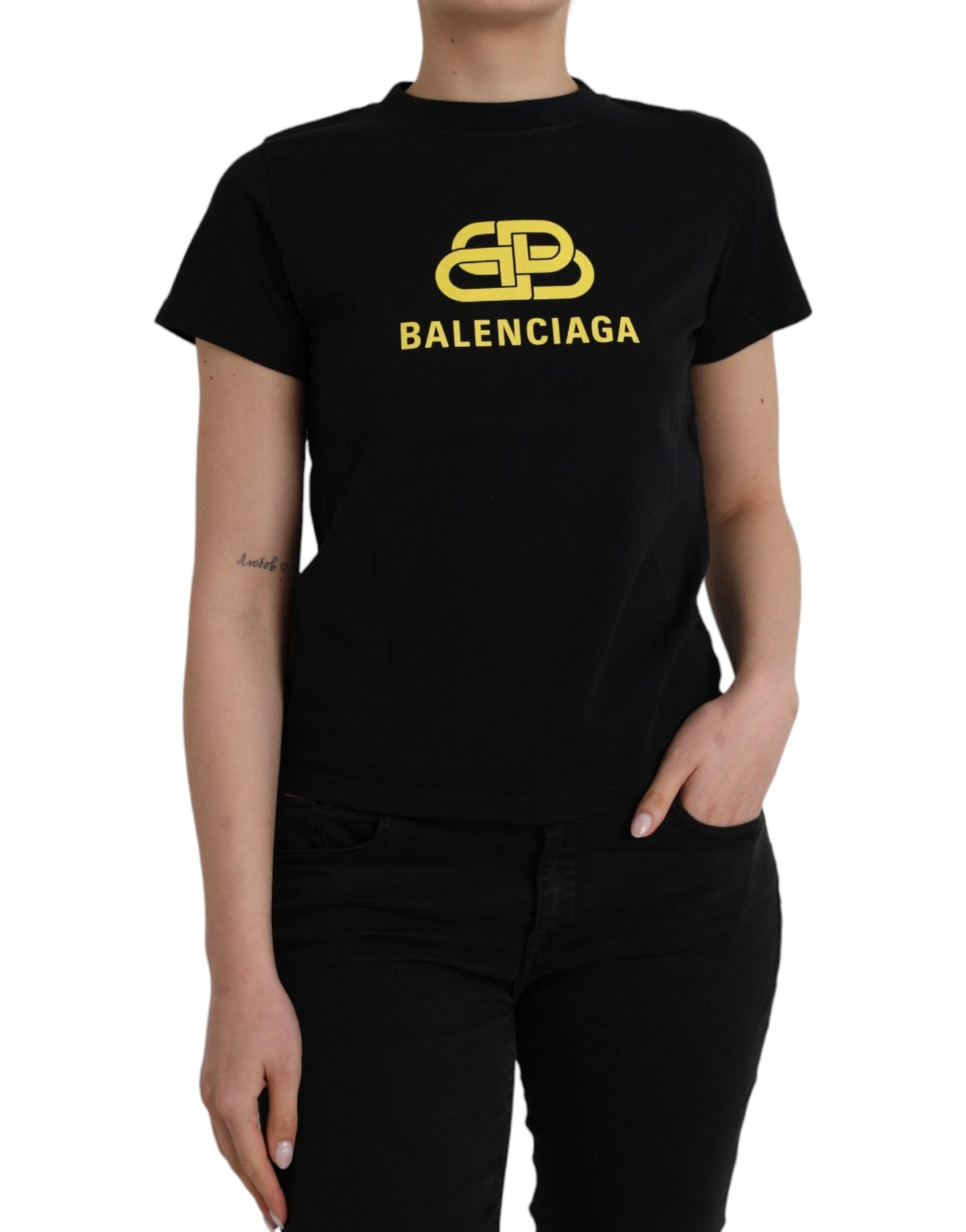 Balenciaga svart bomulls-t-shirt med logotyp och rund halsringning, korta ärmar