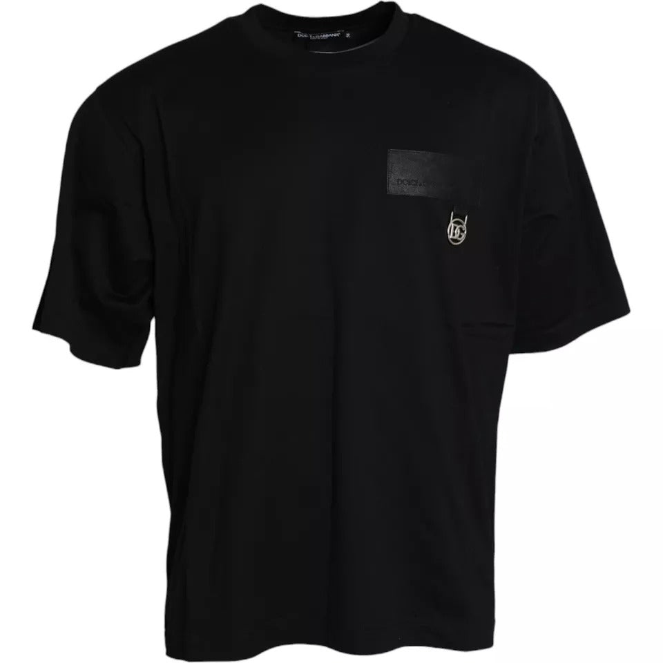 Dolce & Gabbana svart t-shirt i bomull med rund hals och logotypmärke