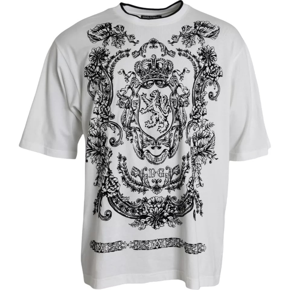 Dolce & Gabbana Vit Lejon Krona Logotyp Bomull Rundringad T-shirt