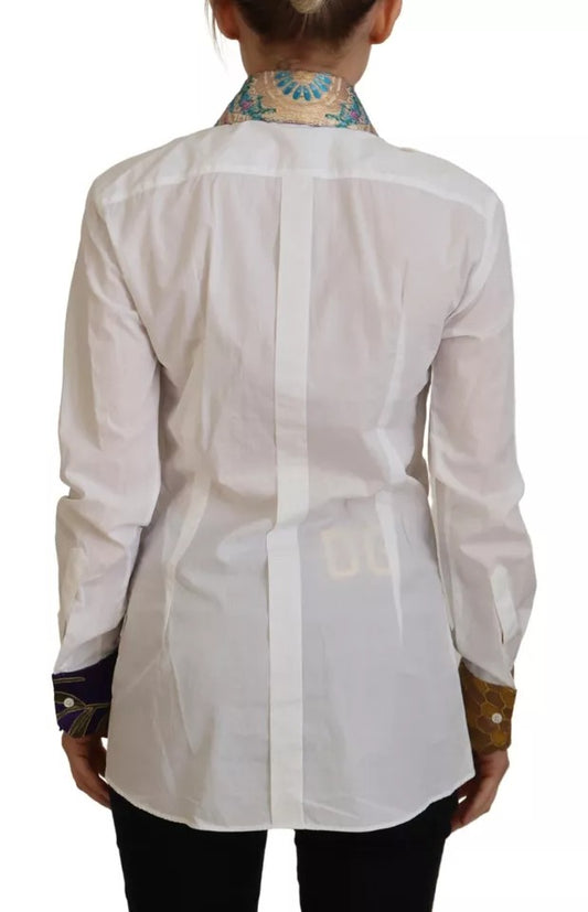 Dolce & Gabbana Vit Blommig Jacquard Bomull Långärmad Topp