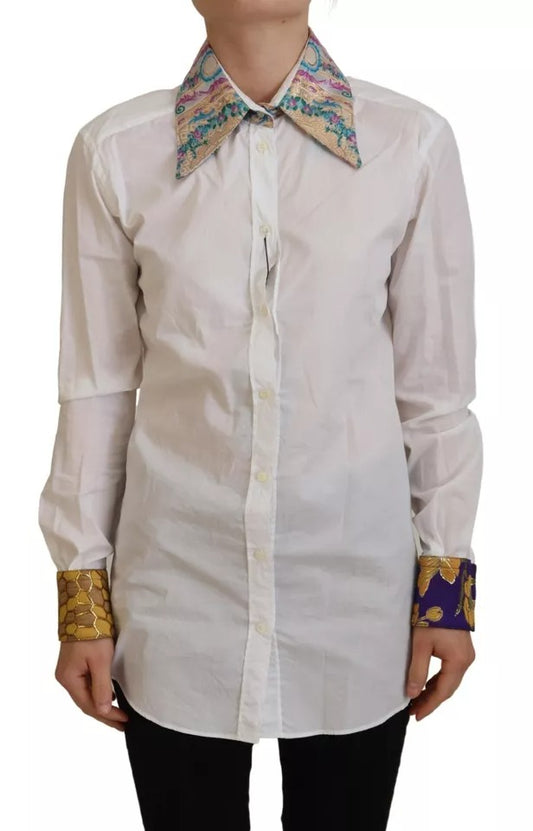 Dolce & Gabbana Vit Blommig Jacquard Bomull Långärmad Topp