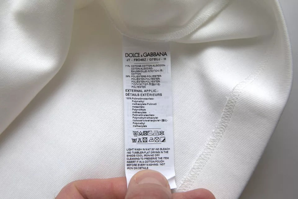 Dolce & Gabbana Vit Bomull Stretchig Svart HOT Kristall T-shirt