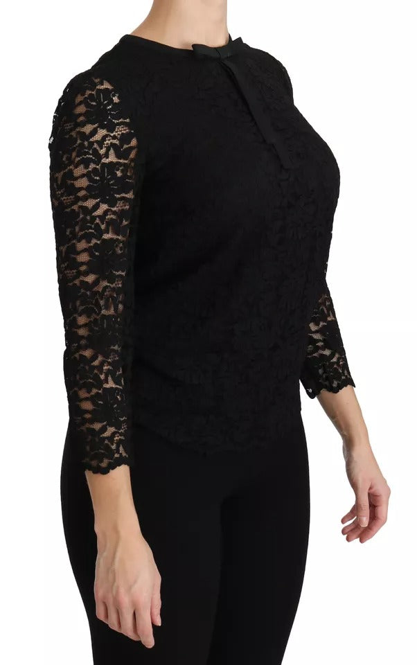 Dolce & Gabbana Svart Spets Långärmad Blus Nylon Topp