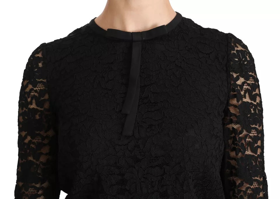 Dolce & Gabbana Svart Spets Långärmad Blus Nylon Topp