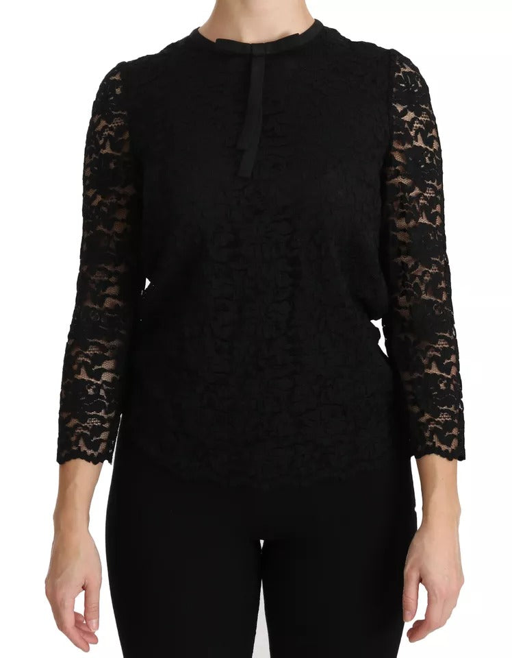 Dolce & Gabbana Svart Spets Långärmad Blus Nylon Topp