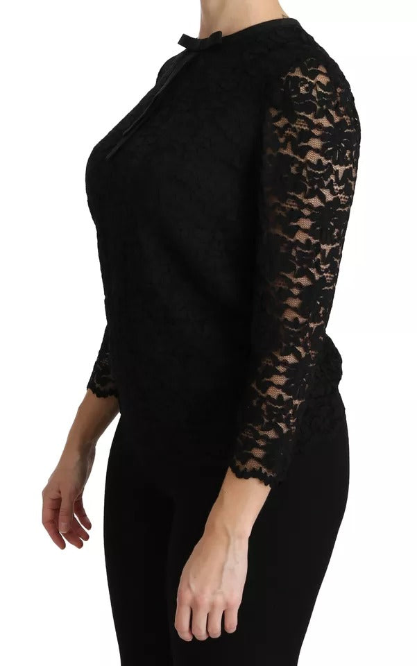 Dolce & Gabbana Svart Spets Långärmad Blus Nylon Topp