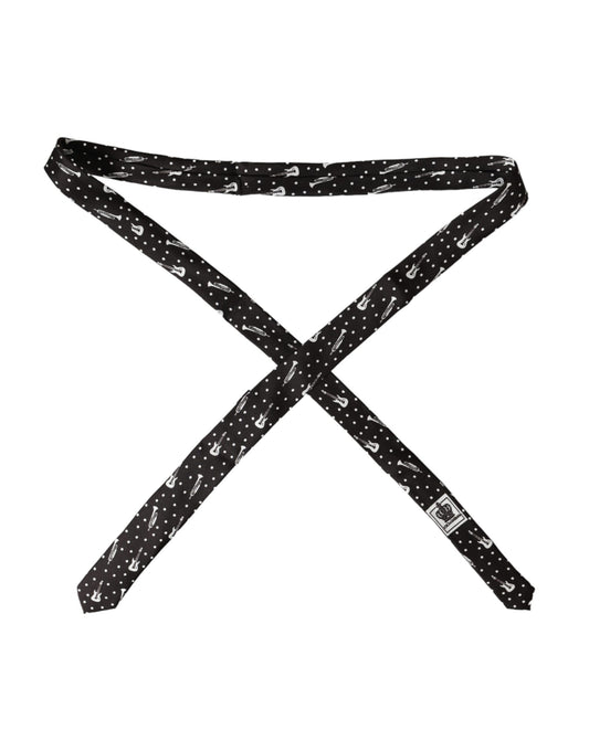 Dolce & Gabbana Svart Gitartrykk Silkeslips Justerbart