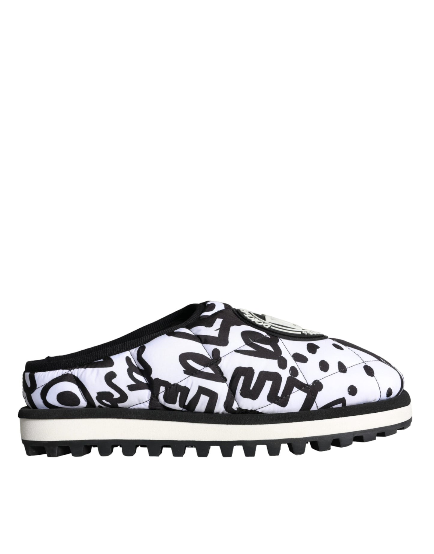 Dolce & Gabbana Svarta Vita Quiltade Logotyp Sandaler Tofflor Skor