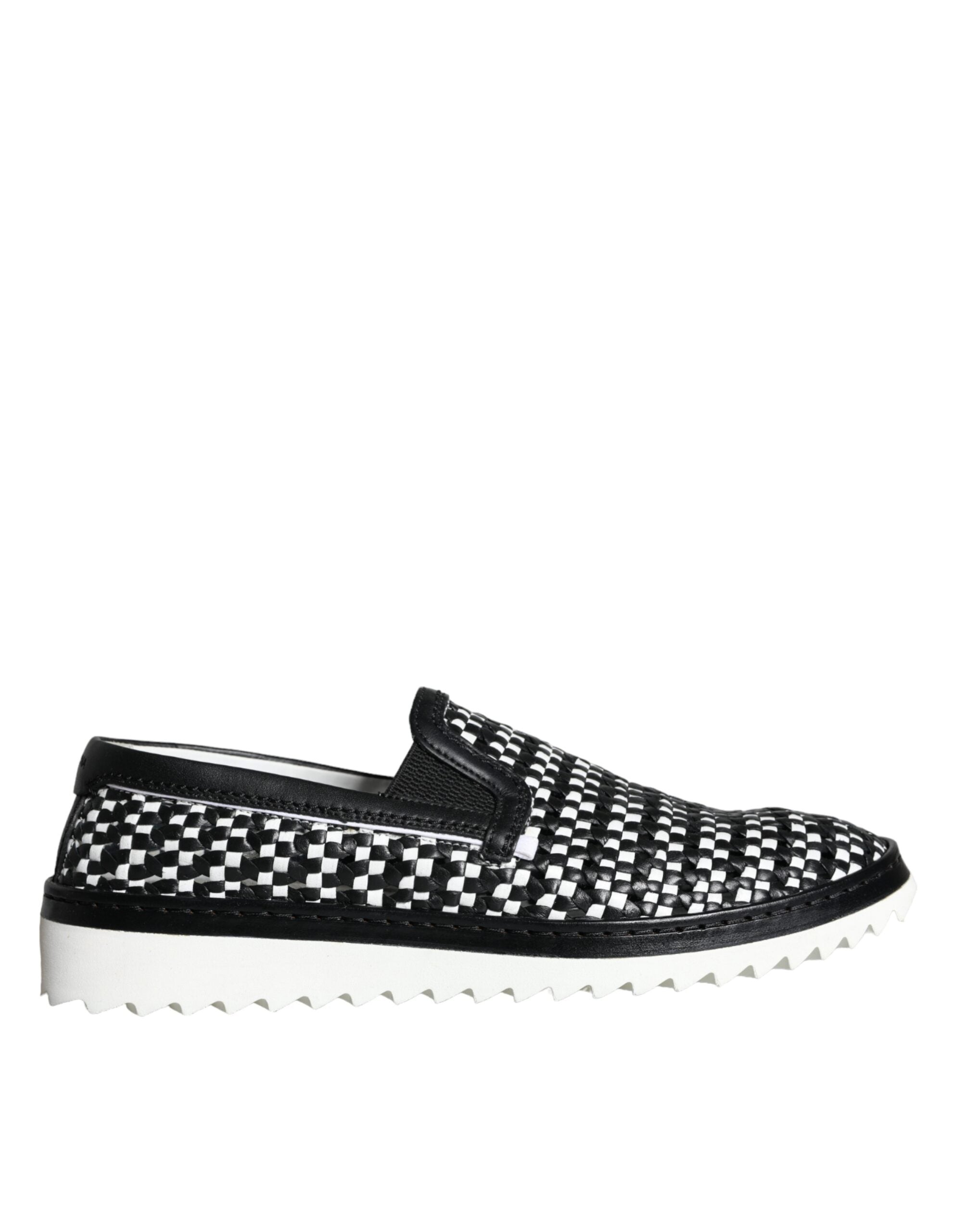 Svarta Vita Vävda Slip On Herrloafers Skor