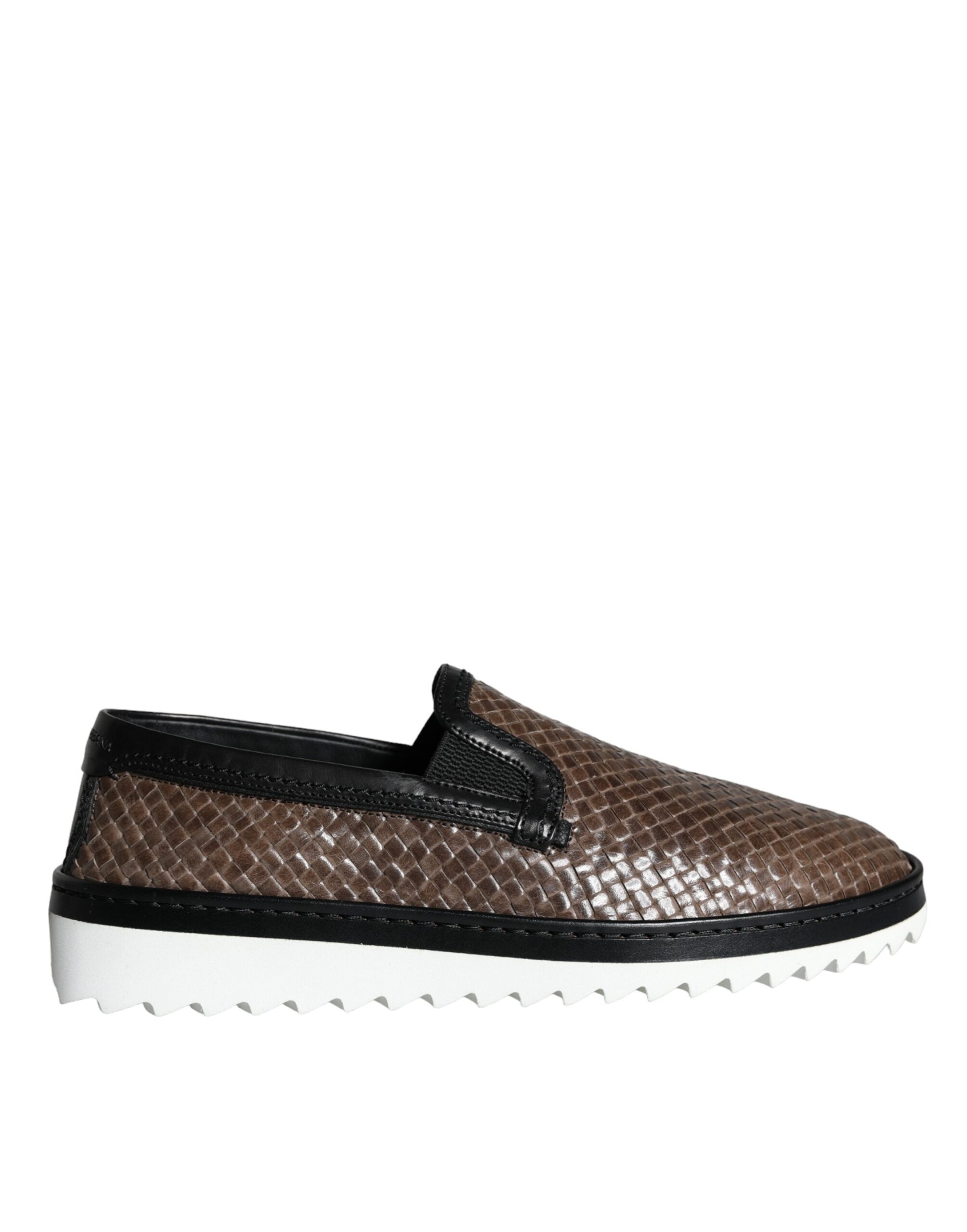 Bruna Svarta Lädervävda Herrloafers Skor