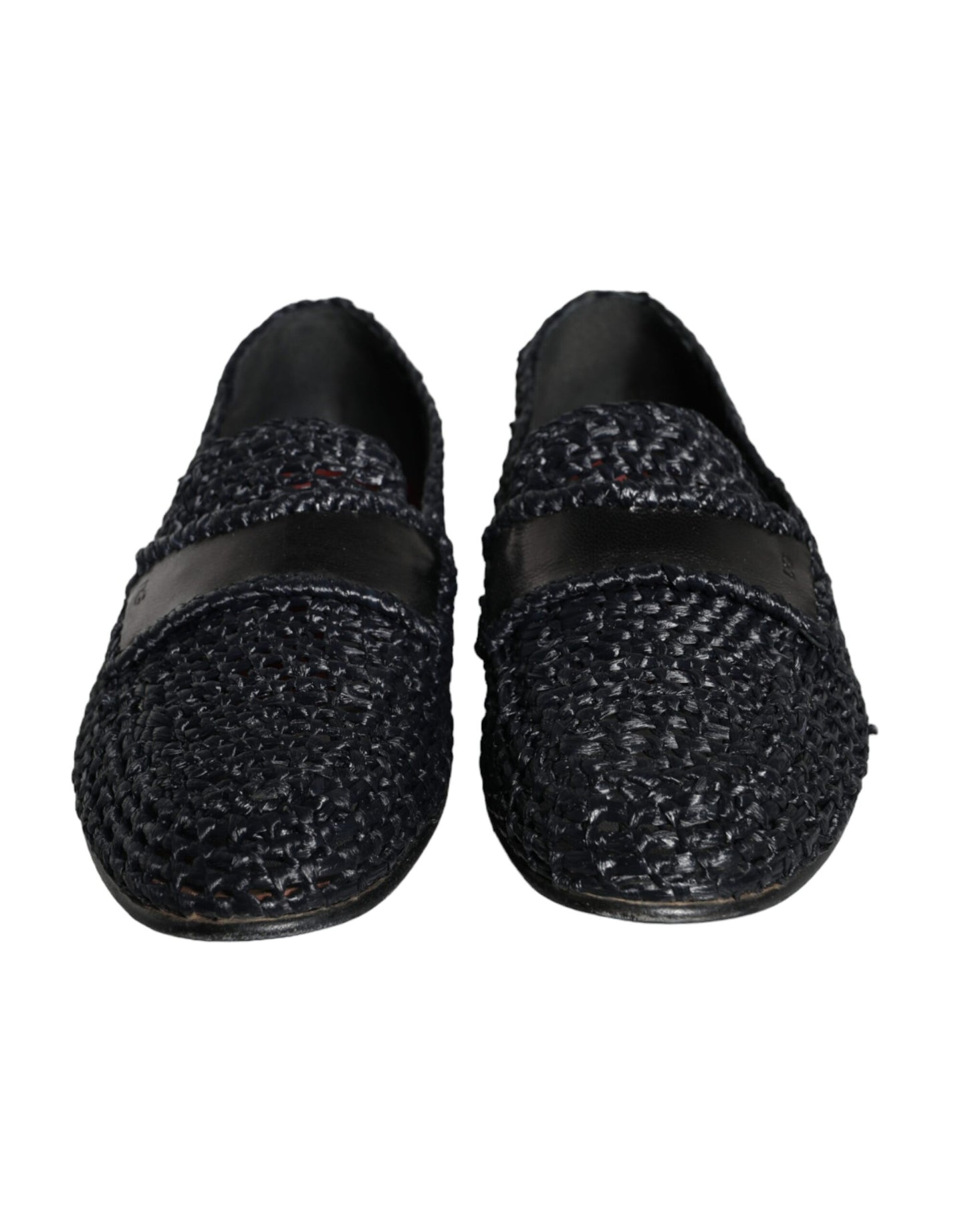 Dolce & Gabbana Svarte Vevde Raffia Slip On Loafers Herresko