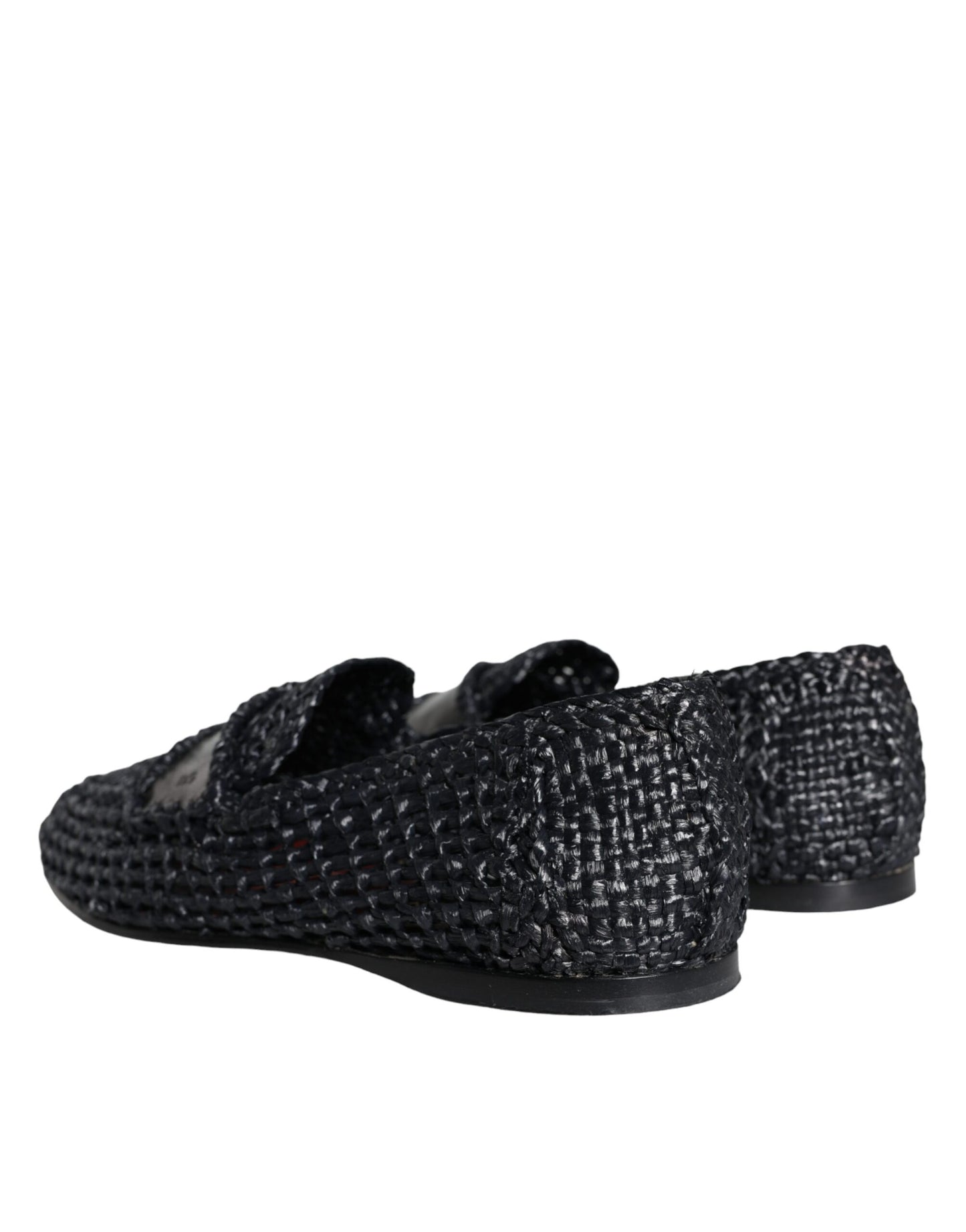 Dolce & Gabbana Svarte Vevde Raffia Slip On Loafers Herresko