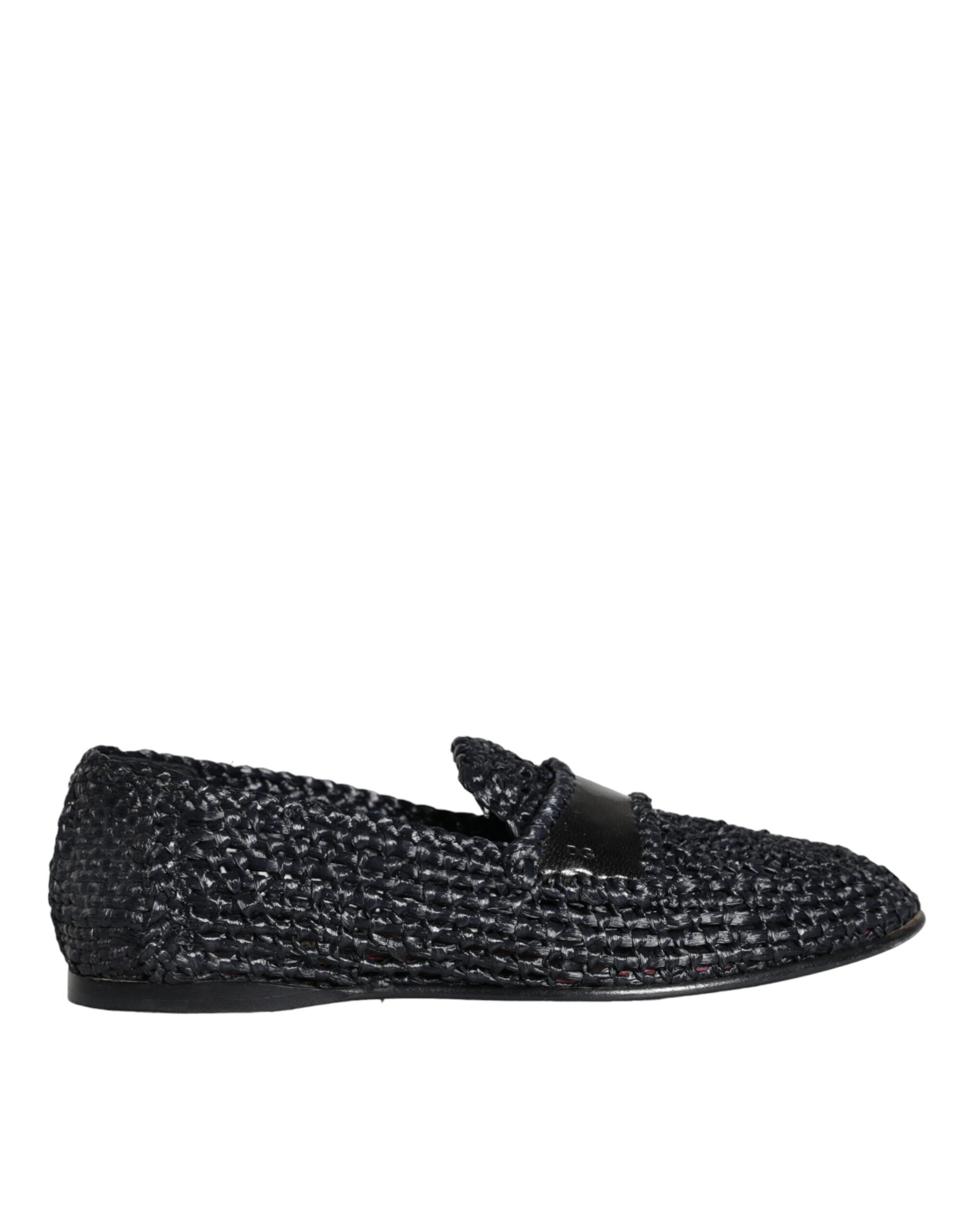 Svarta vävda raffia slip-on loafers herrskor