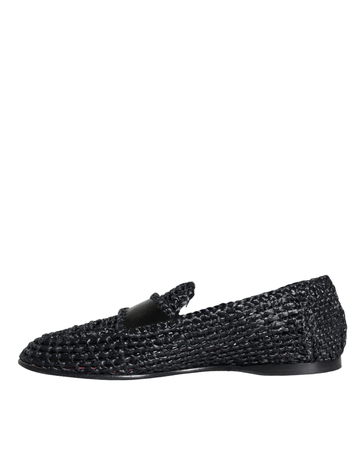 Dolce & Gabbana Svarte Vevde Raffia Slip On Loafers Herresko