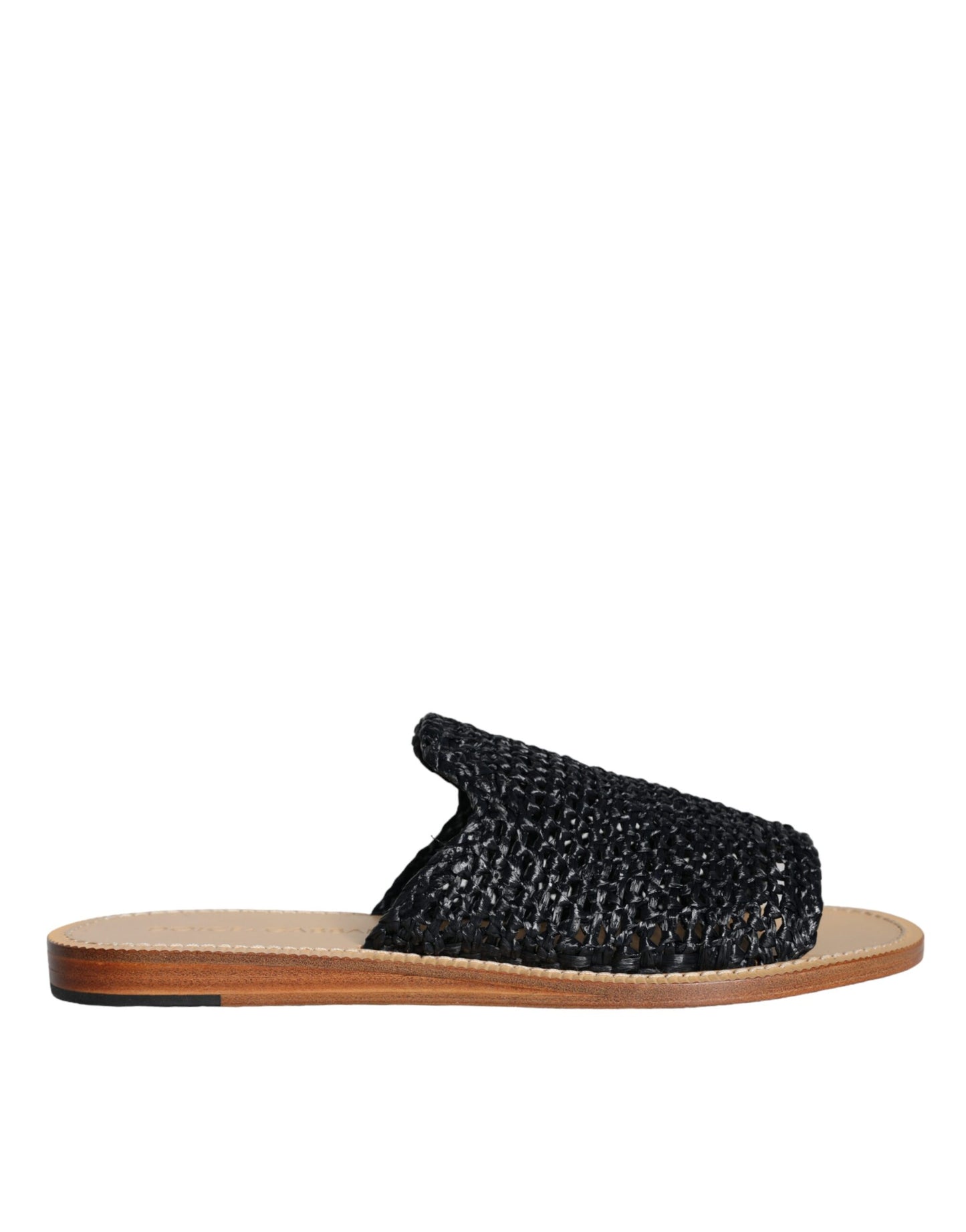 Dolce & Gabbana Svarta Monokroma Flätade Raffia Slides