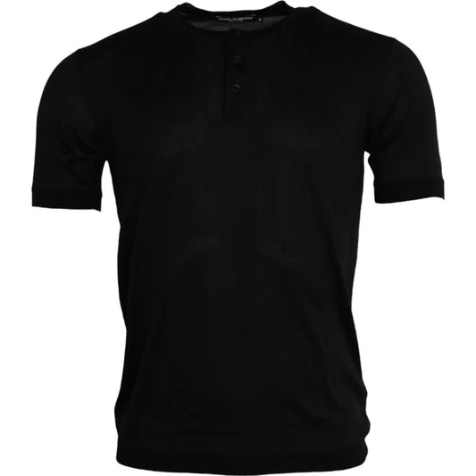 Dolce & Gabbana Svart siden-T-shirt med rund hals och kort ärm