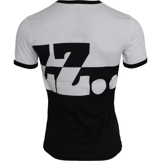 Dolce & Gabbana Svartvit Jazzmönstrad Bomulls-T-shirt med Korta Ärmar