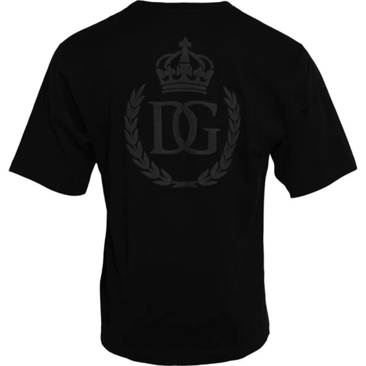 Dolce & Gabbana svart t-shirt med rund hals och präglad logotyp
