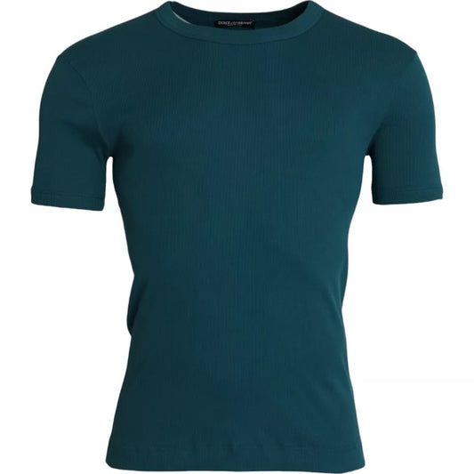 Dolce & Gabbana Blågrön Bomull Rundhalsad Kortärmad T-shirt