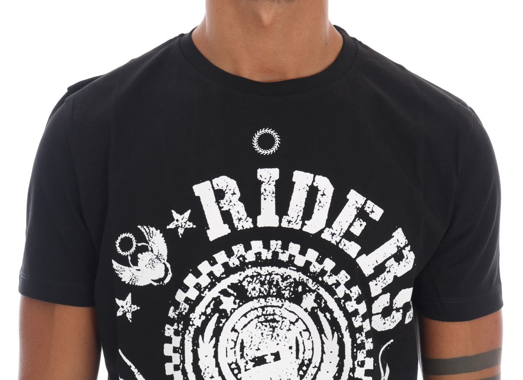 Frankie Morello svart bomull RIDERS rund hals t-shirt