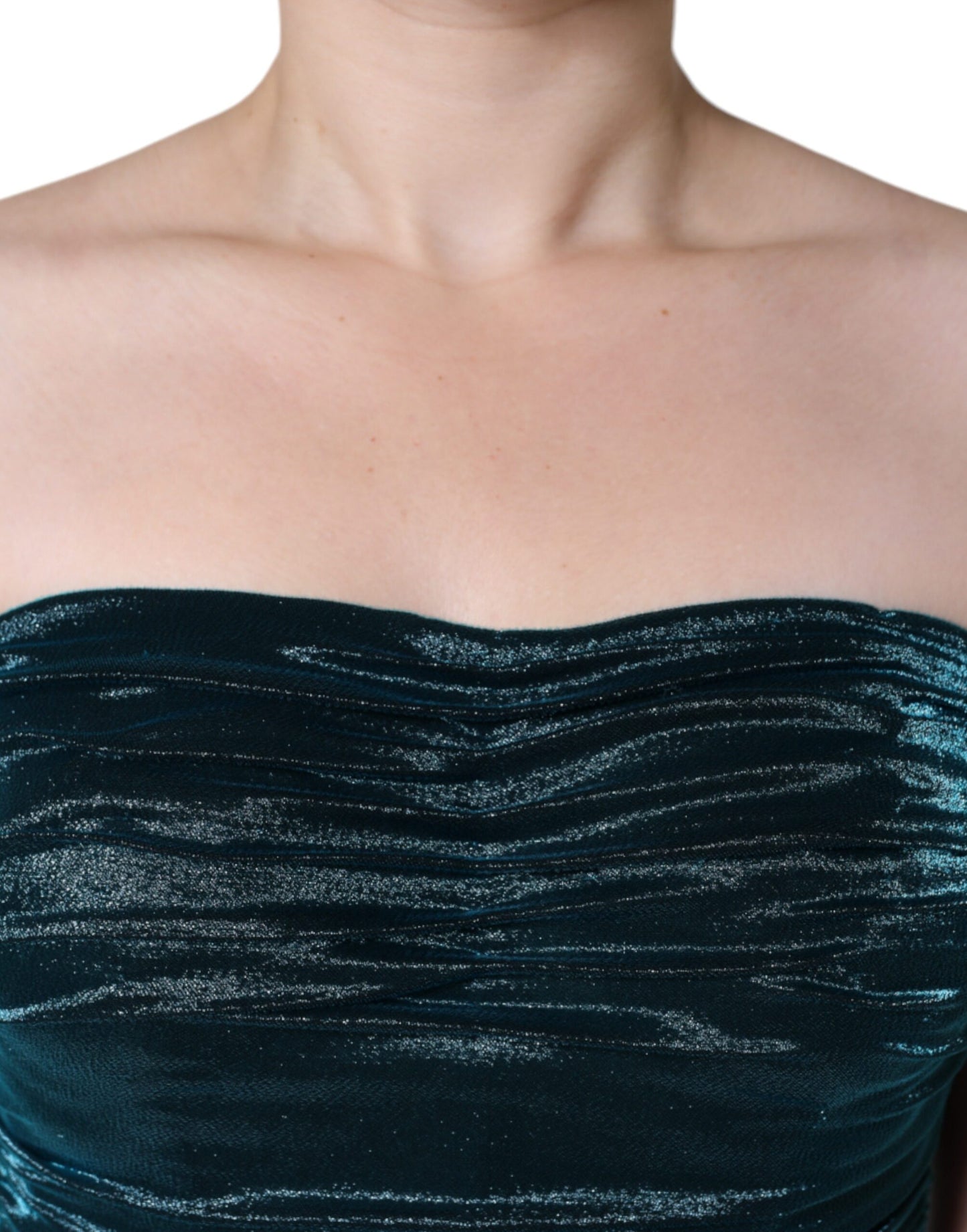 Dolce & Gabbana Grön Sidenblandad Satin Axelbandslös Klänning