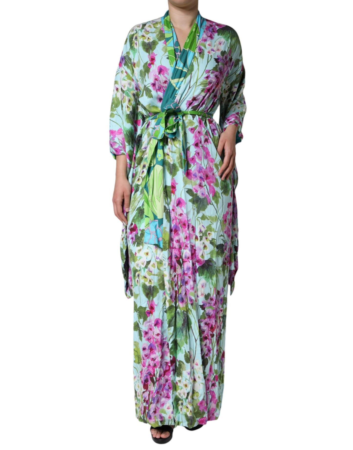 Dolce & Gabbana Flerfärgad Blommig Sidenklänning i Stretchig Silk Wrap