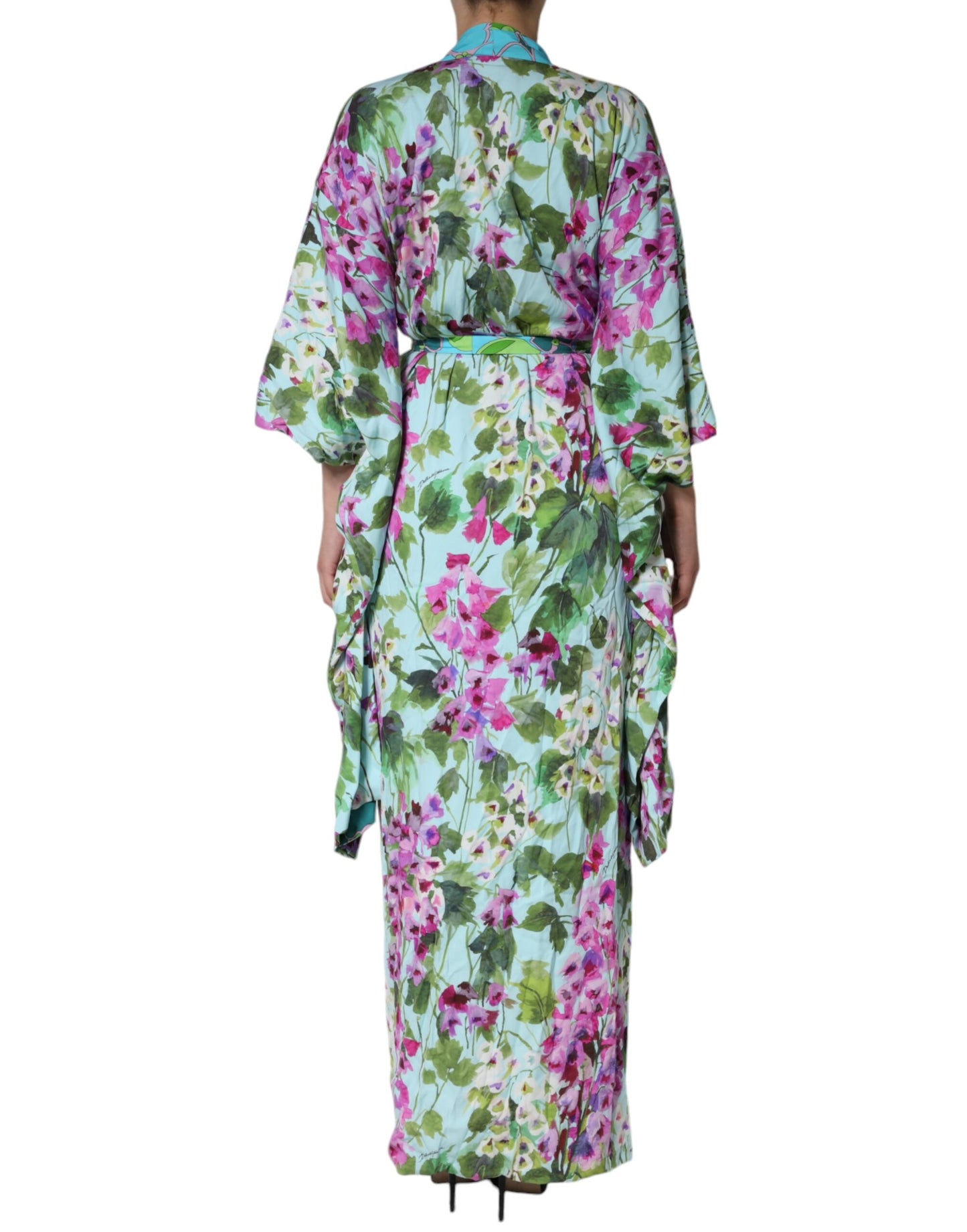 Dolce & Gabbana Flerfärgad Blommig Sidenklänning i Stretchig Silk Wrap