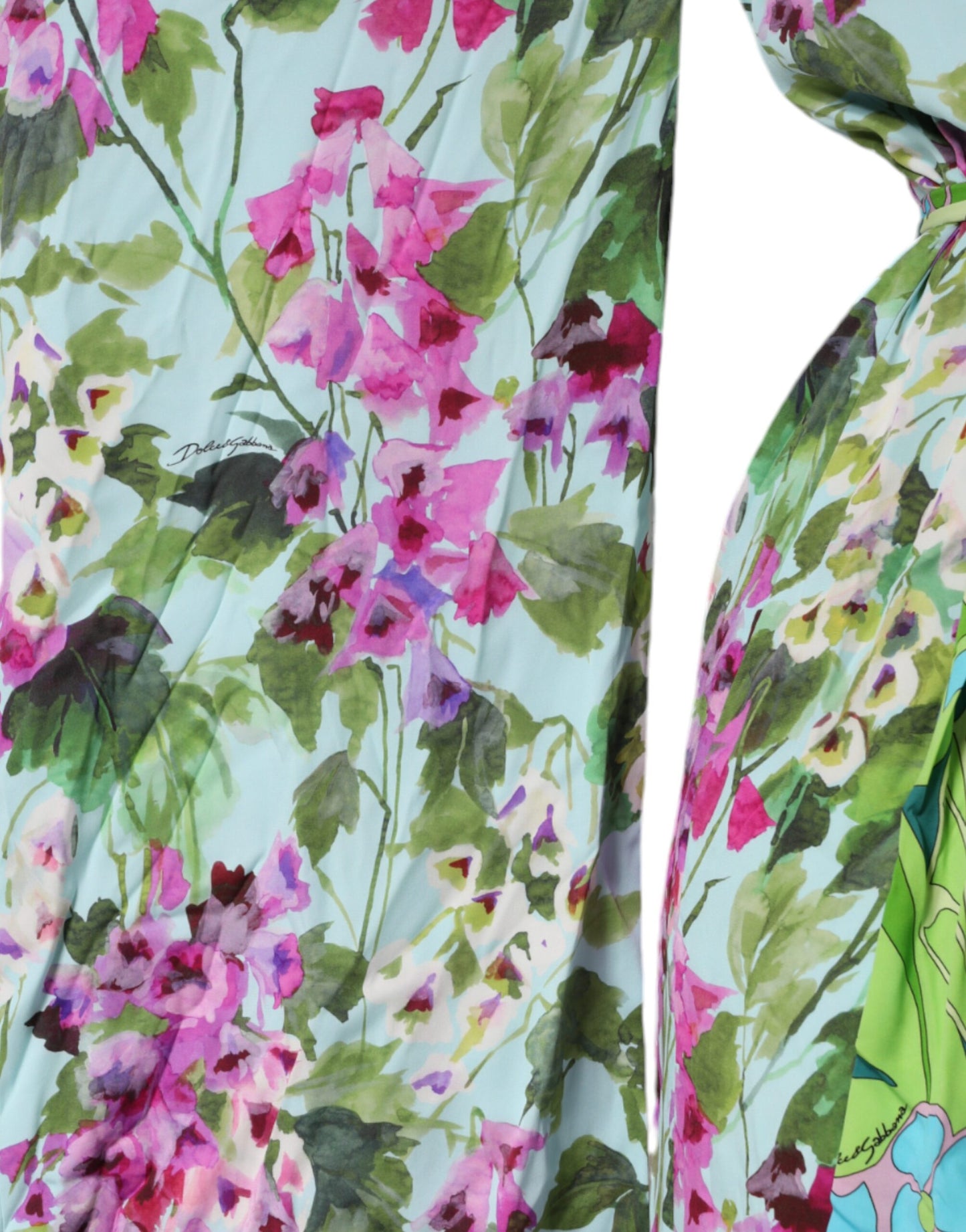 Dolce & Gabbana Flerfärgad Blommig Sidenklänning i Stretchig Silk Wrap