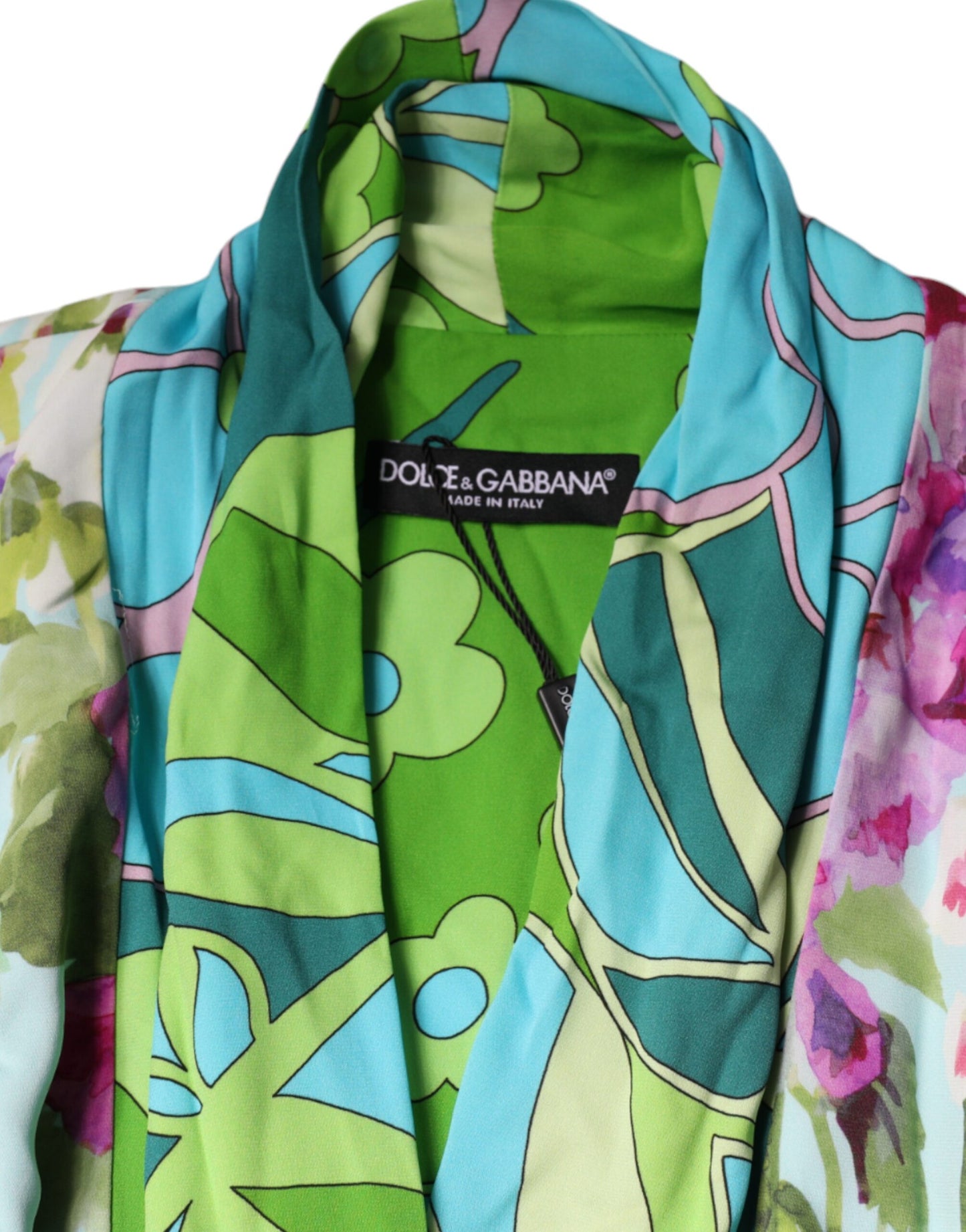 Dolce & Gabbana Flerfärgad Blommig Sidenklänning i Stretchig Silk Wrap