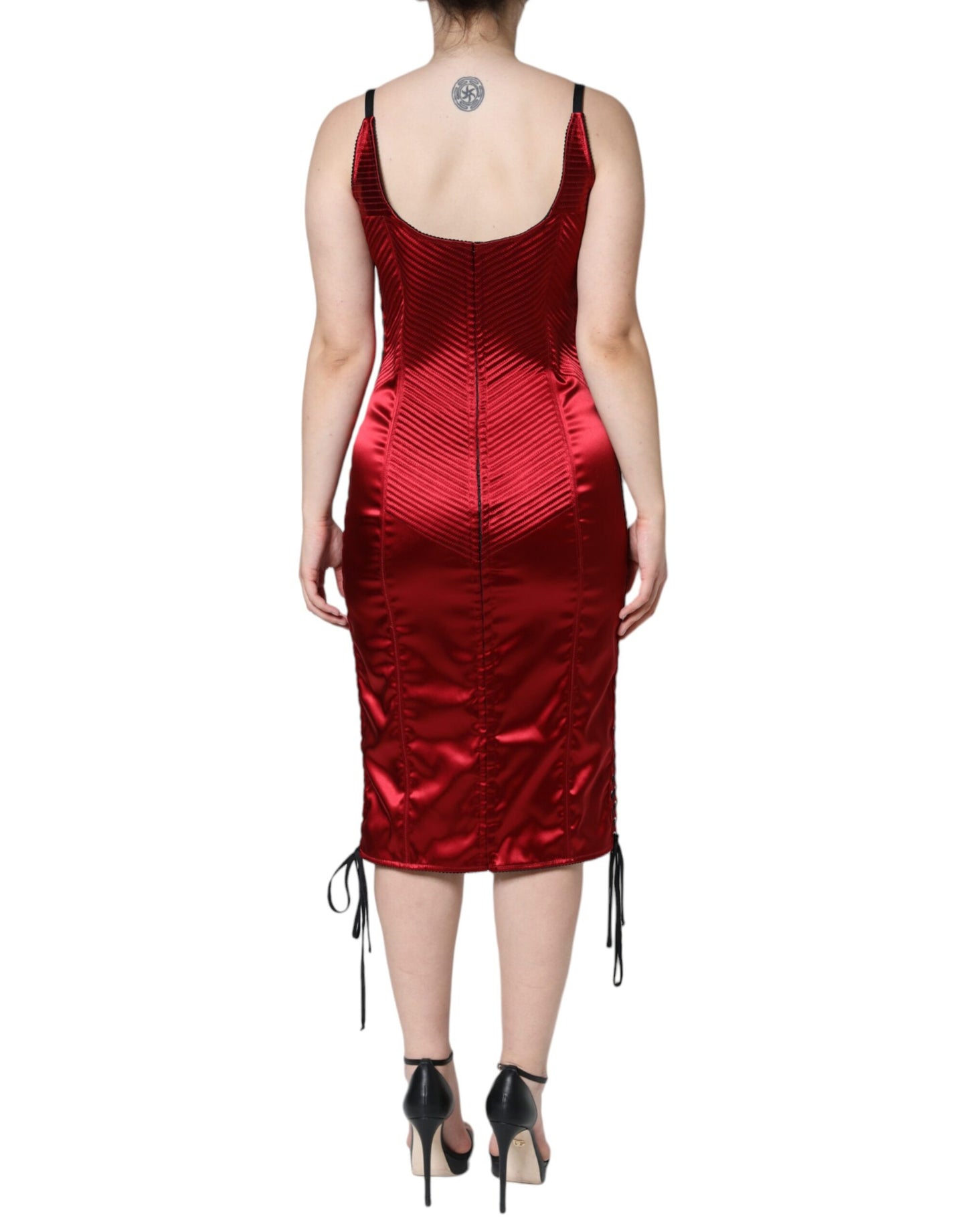Dolce & Gabbana Röd Bustier Korsett Spets Bodycon Midiklänning