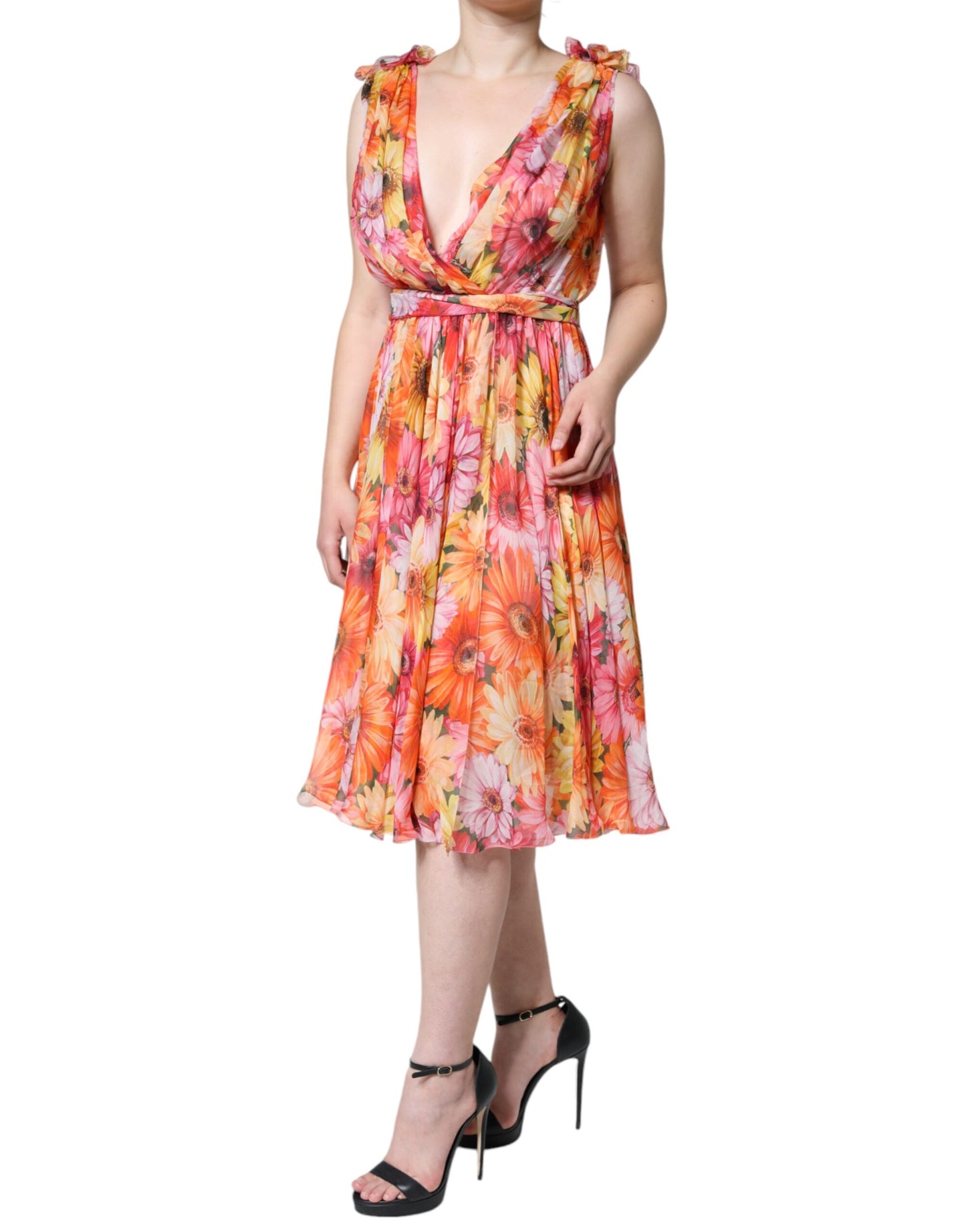 Dolce & Gabbana Flerfärgad Blommig Ärmlös V-ringad Midiklänning