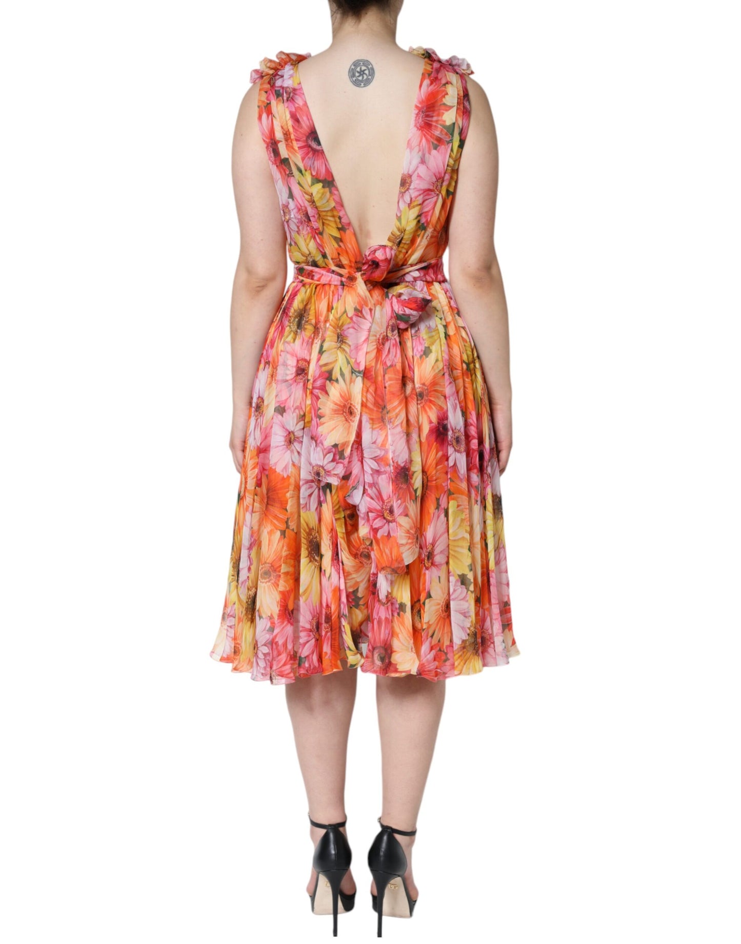 Dolce & Gabbana Flerfärgad Blommig Ärmlös V-ringad Midiklänning