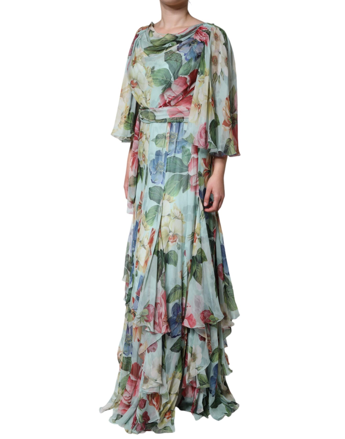 Dolce & Gabbana flerfarget blomstermønster silke lang kjole