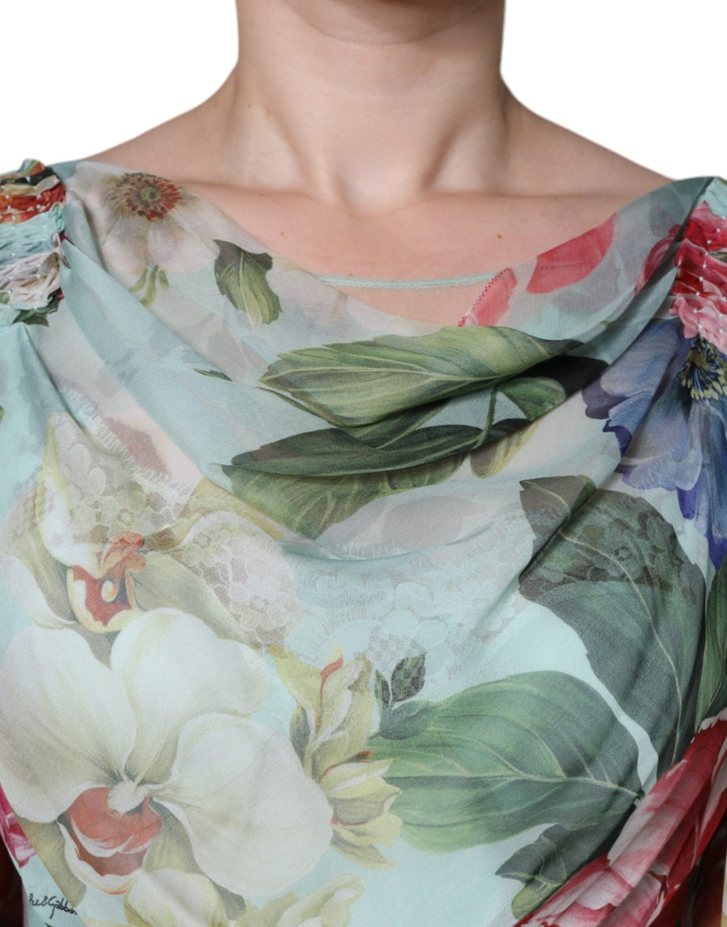 Dolce & Gabbana flerfarget blomstermønster silke lang kjole