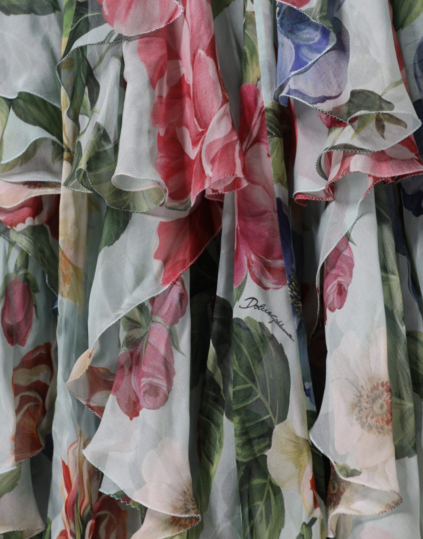 Dolce & Gabbana flerfarget blomstermønster silke lang kjole