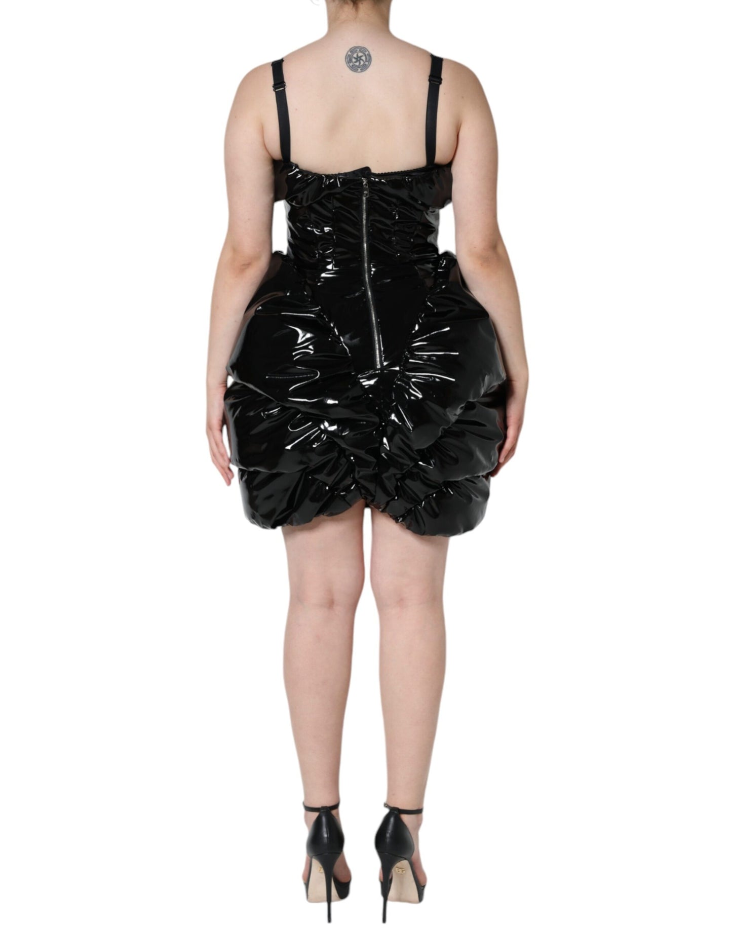 Dolce & Gabbana Svart Polyester Rynkad Miniklänning med Beläggning