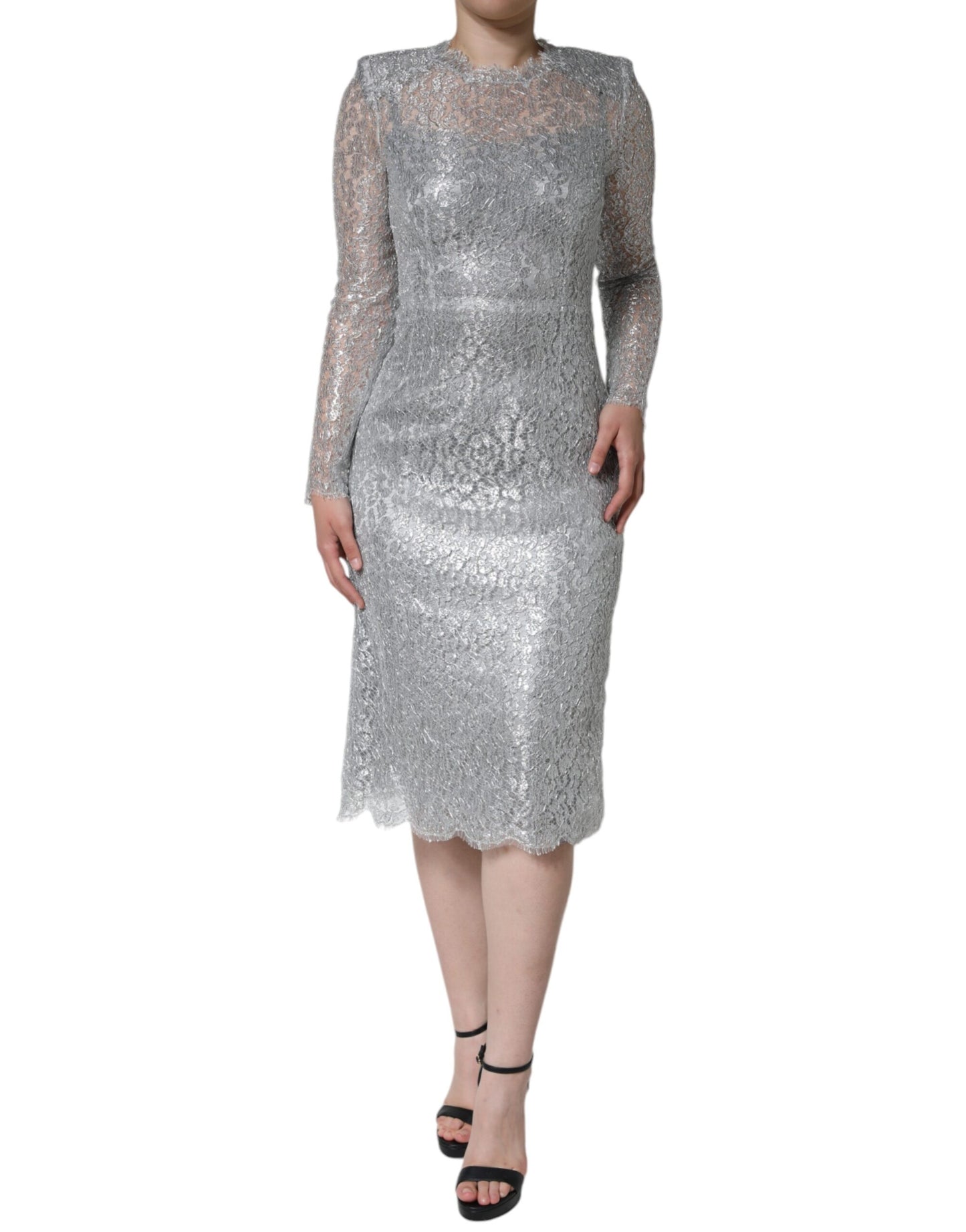 Dolce & Gabbana Sølvfarget Blomsterblonder Bodycon-midikjole