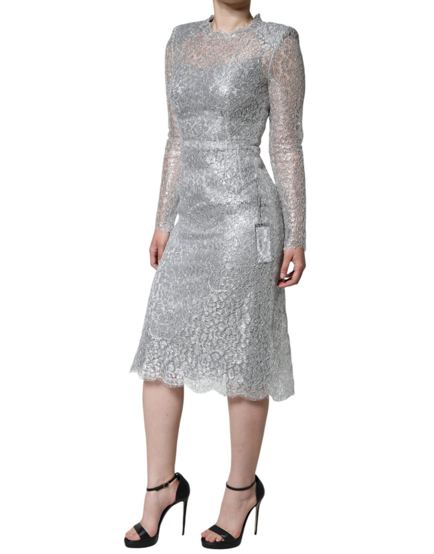 Dolce & Gabbana Sølvfarget Blomsterblonder Bodycon-midikjole