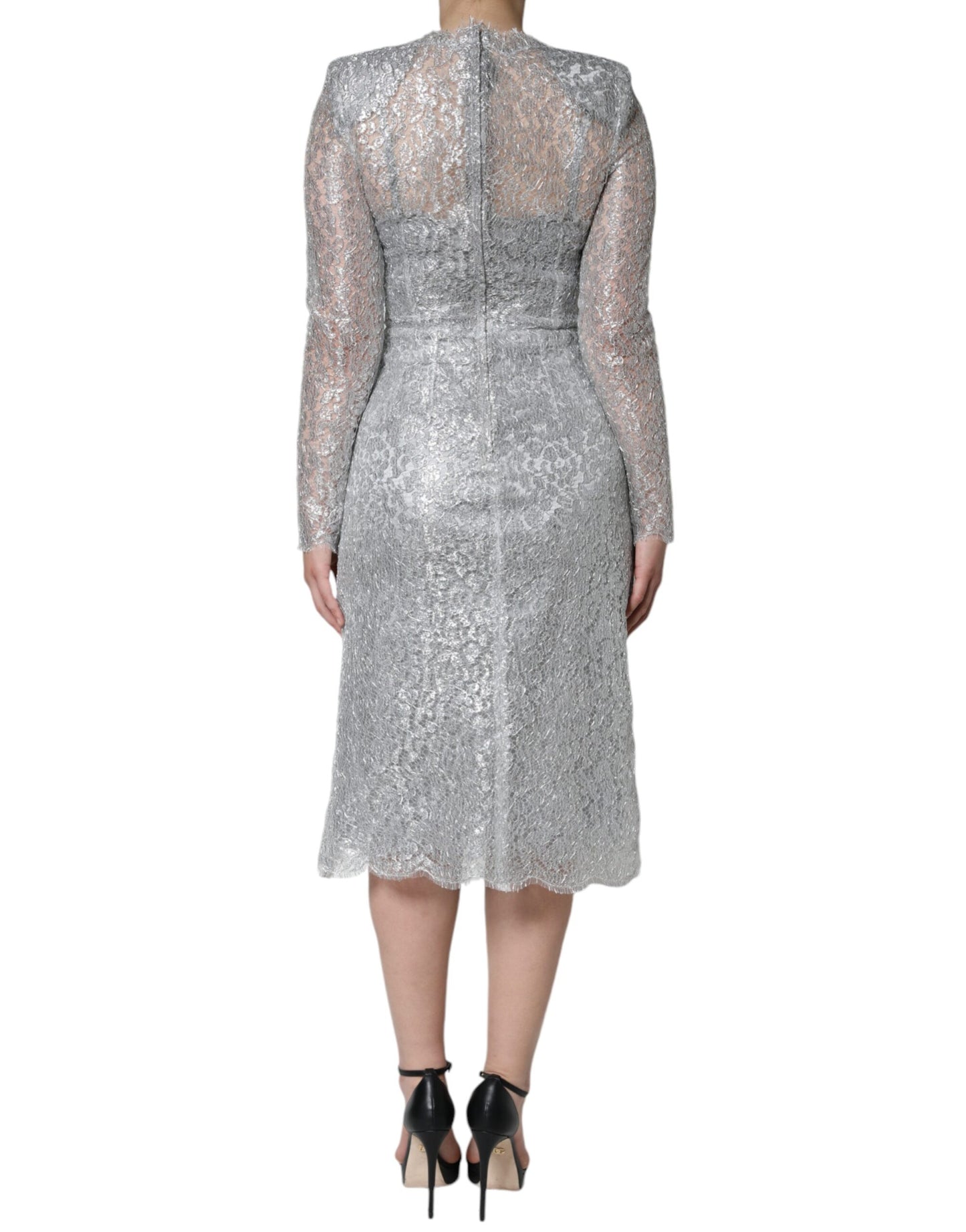 Dolce & Gabbana Sølvfarget Blomsterblonder Bodycon-midikjole