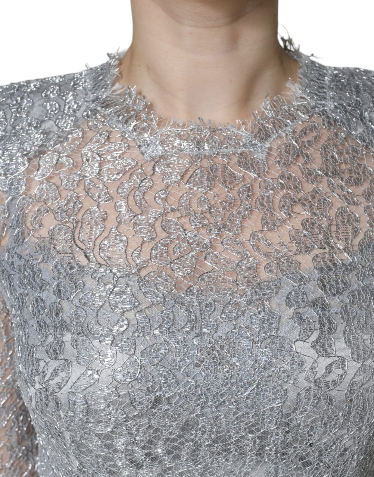 Dolce & Gabbana Sølvfarget Blomsterblonder Bodycon-midikjole